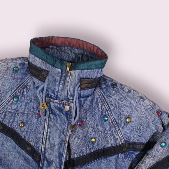 Vintage Denim Jacket Womens Size M  Current Seen Acid Wash Embellished Jacket - Picture 2 of 11